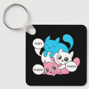 Trans Cats They Them Their Pronouns Transgender II Keychain