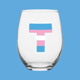 Trans Fierté Capital T Verre sans pierre