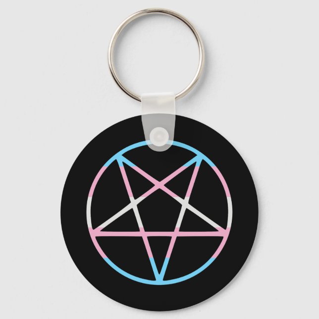 trans gay pride flag pentagram transgender keychain (Front)