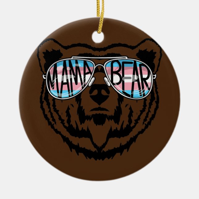 Trans Mama Bear Proud Mom Ally Transgender Ceramic Ornament (Front)