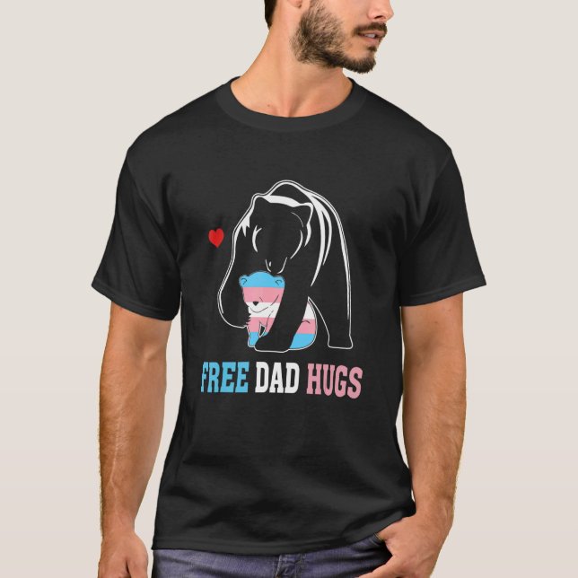 Trans Papa Bear Free Dad Hugs Rainbow Transgender  T-Shirt (Front)