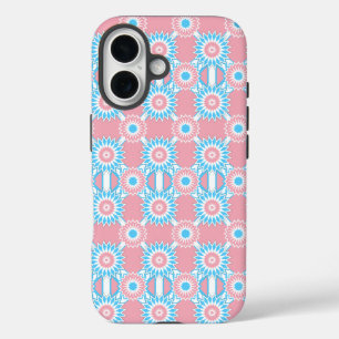Trans pride colors / pink mirror flower pattern Ca iPhone 16 Case