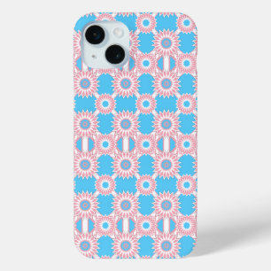 Trans pride colours / blue mirror flower pattern C iPhone 15 Mini Case