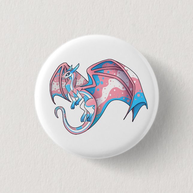 Trans Pride Dragon 1 Inch Round Button (Front)