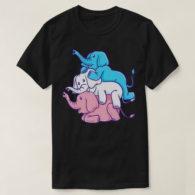 Trans Pride Elephant Pile Transgender  T-Shirt (Design Front)