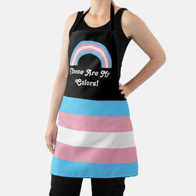 Trans pride flag and rainbow with a custom text apron (Insitu)