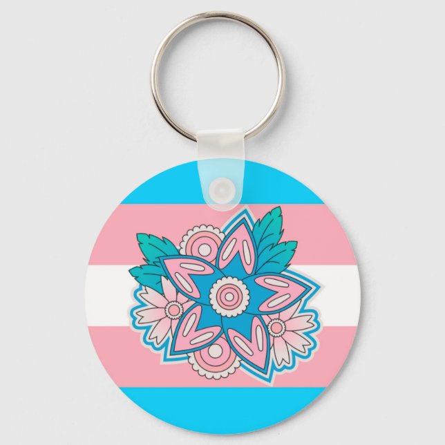 Trans pride flag flower keychain (Front)