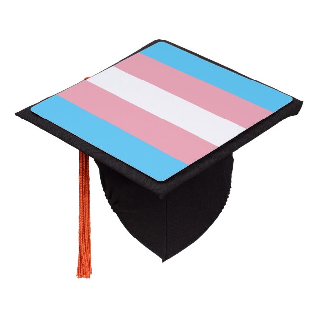Trans Pride Flag Graduation Cap  (Angled)