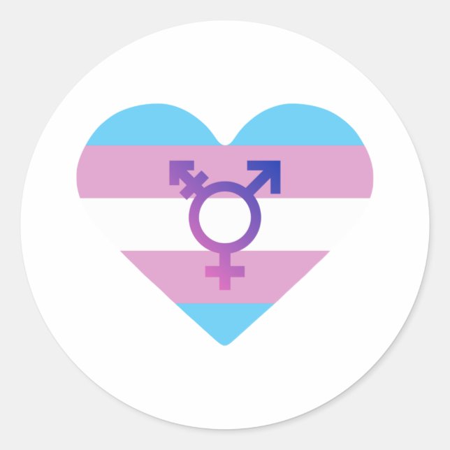 Trans Pride Flag Heart Classic Round Sticker (Front)