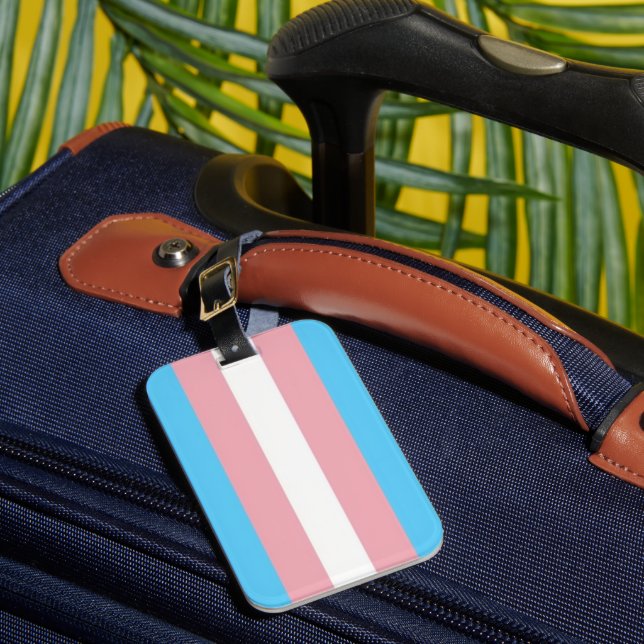 Trans Pride Flag Luggage Tag (Front Insitu 1)