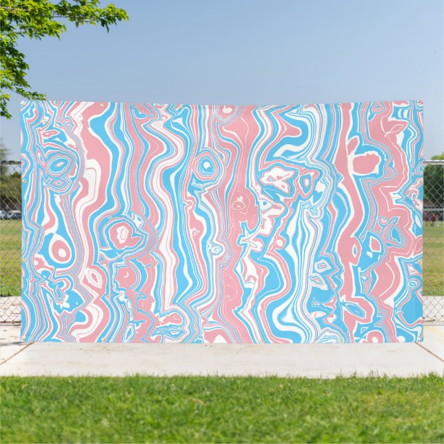 Trans Pride Flag Trippy Boho Groovy Wavy Stripes Banner (Outside)