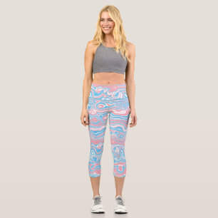 Trans Pride Flag Trippy Boho Groovy Wavy Stripes Capri Leggings