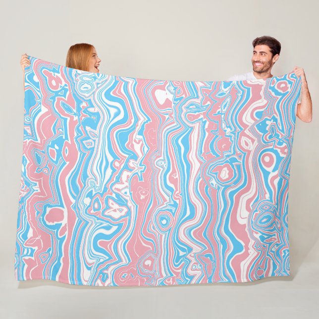 Trans Pride Flag Trippy Boho Groovy Wavy Stripes Fleece Blanket (In Situ)