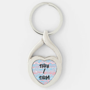 Trans Pride Flag Trippy Boho Groovy Wavy Stripes Keychain