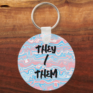 Trans Pride Flag Trippy Boho Groovy Wavy Stripes Keychain