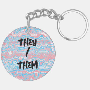 Trans Pride Flag Trippy Boho Groovy Wavy Stripes Keychain