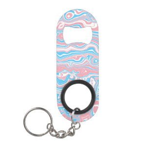 Trans Pride Flag Trippy Boho Groovy Wavy Stripes Keychain Bottle Opener