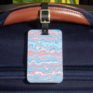 Trans Pride Flag Trippy Boho Groovy Wavy Stripes Luggage Tag