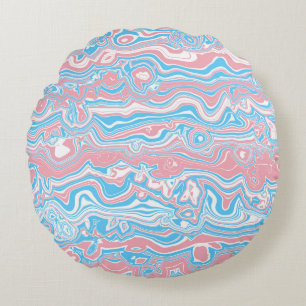 Trans Pride Flag Trippy Boho Groovy Wavy Stripes Round Pillow