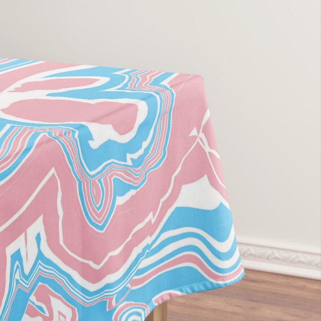Trans Pride Flag Trippy Boho Groovy Wavy Stripes Tablecloth (In Situ)