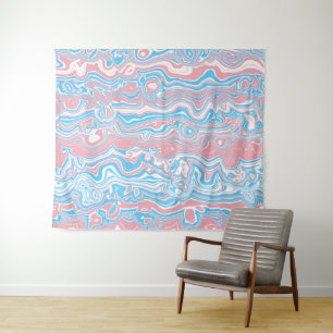 Trans Pride Flag Trippy Boho Groovy Wavy Stripes Tapestry