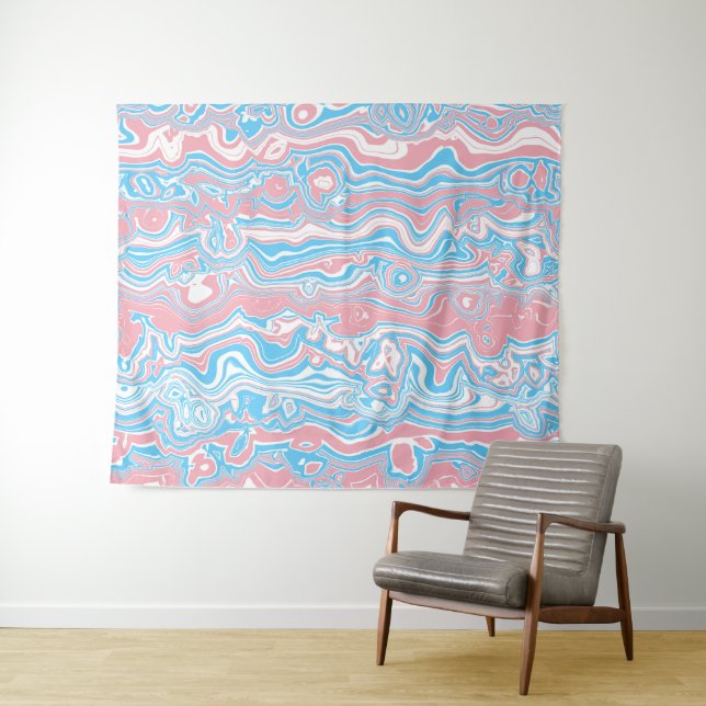 Trans Pride Flag Trippy Boho Groovy Wavy Stripes Tapestry (In Situ (Horizontal))
