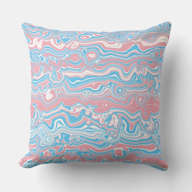 Trans Pride Flag Trippy Boho Groovy Wavy Stripes Throw Pillow (Front)