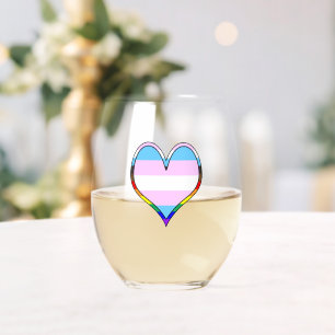 Trans Pride Heart  Stemless Wine Glass