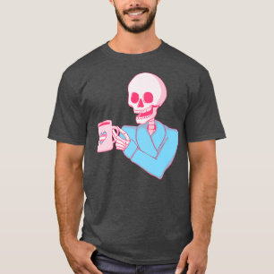 Trans Pride Skeleton Drinking Coffee Transgender T-Shirt