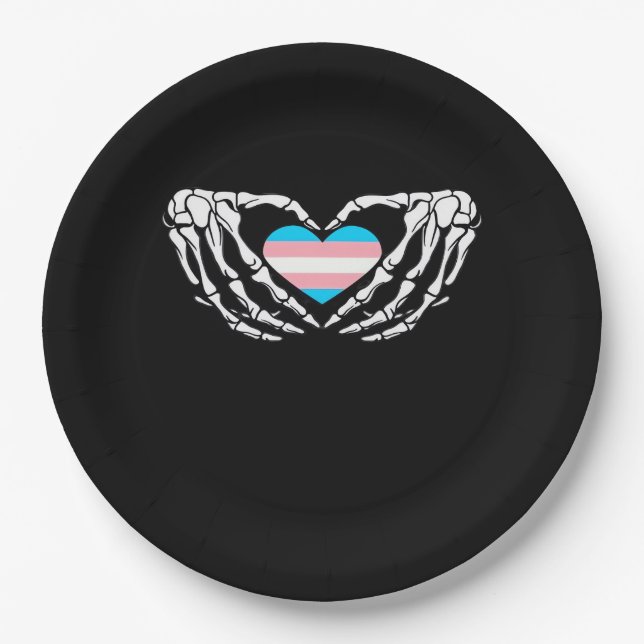 Trans Pride Skeleton Halloween Transgender Goth He Paper Plate (Front)