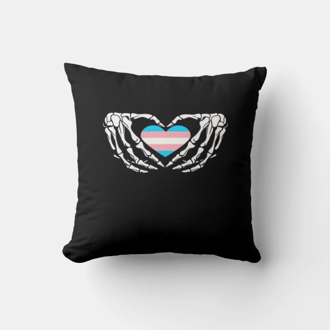 Trans Pride Skeleton Halloween Transgender Goth He Throw Pillow (Front)