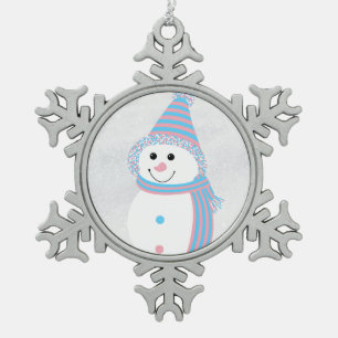 Trans Pride Snowman Snowperson Pink Blue White Snowflake Pewter Christmas Ornament