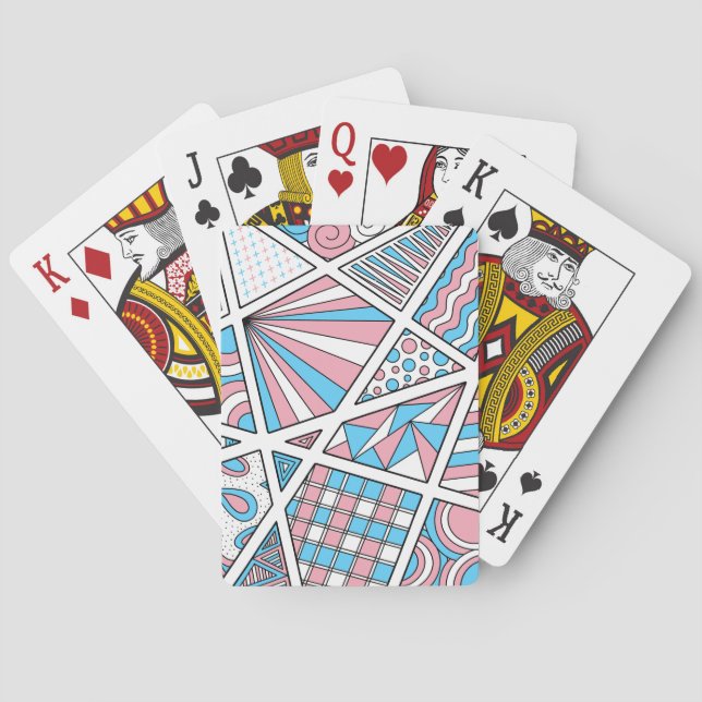 Trans Pride Zen Doodle Abstract Pink Blue White Playing Cards (Back)
