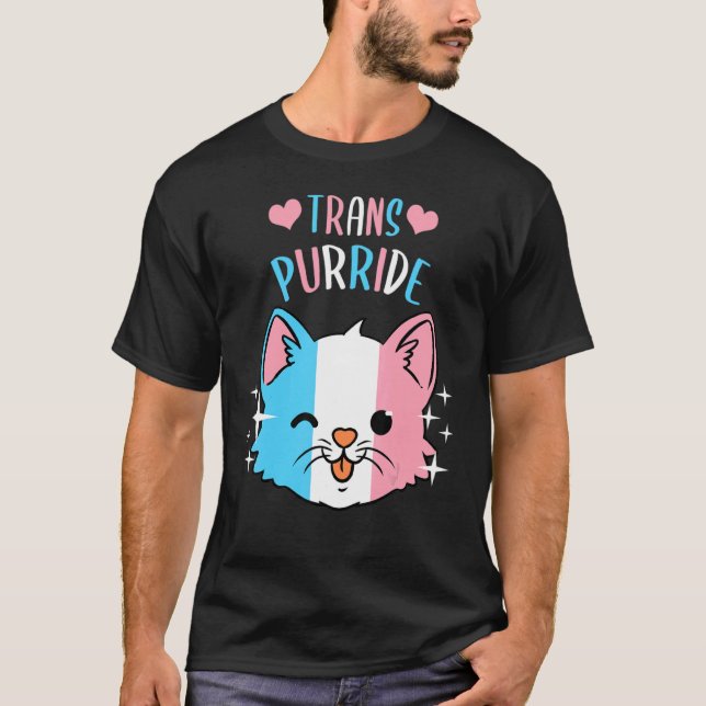 Trans Purride  Cat Lgbt Transgender Flag Sunglasse T-Shirt (Front)
