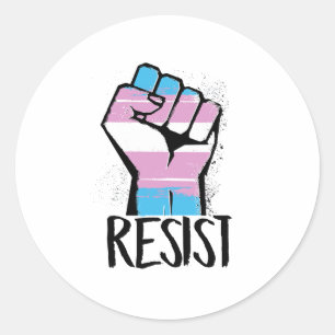 Trans Resistance - Trans Flag and Fist - Resist -  Classic Round Sticker