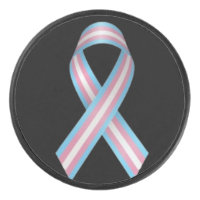 Trans ribbon on black hockey puck