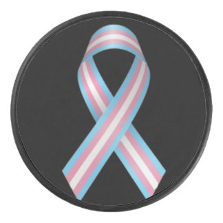 Trans ribbon on black hockey puck