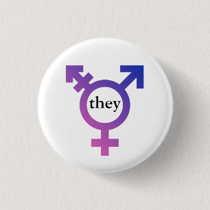 Trans symbol with preferred pronoun THEY 1 Inch Round Button