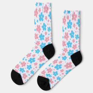 Trans Transgender Pride Flag Flowers Doodle Pastel Socks
