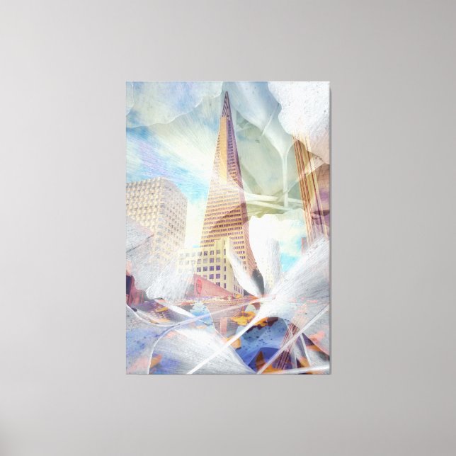 TransAmerica with Gingko Leaves Overlay Canvas Print (Front)