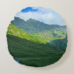 Transfagarasan Alpine View – Romania Mountain Art Round Pillow
