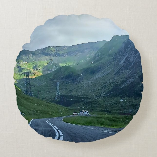 Transfagarasan Road – Carpathian Mountain Print Round Pillow (Front)
