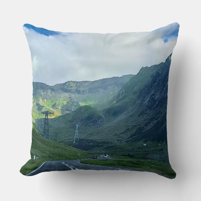 Transfagarasan Road – Carpathian Mountain Print Throw Pillow (Front)