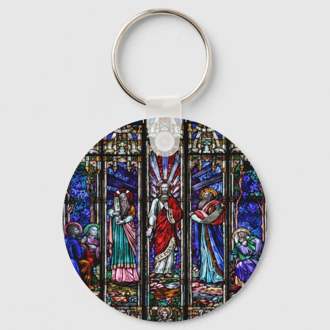 Transfiguration of Jesus Christ Stained Glass Art Keychain (Front)