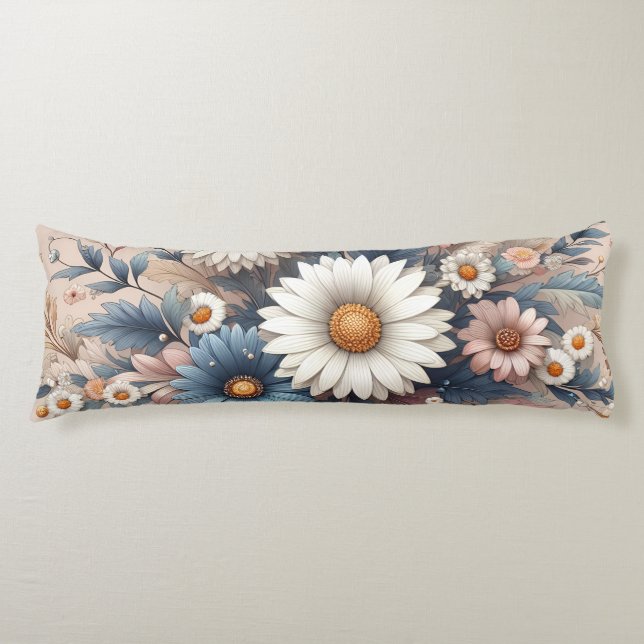 Transform Your Space with Elegant Daisy Floral Body Pillow (Front)