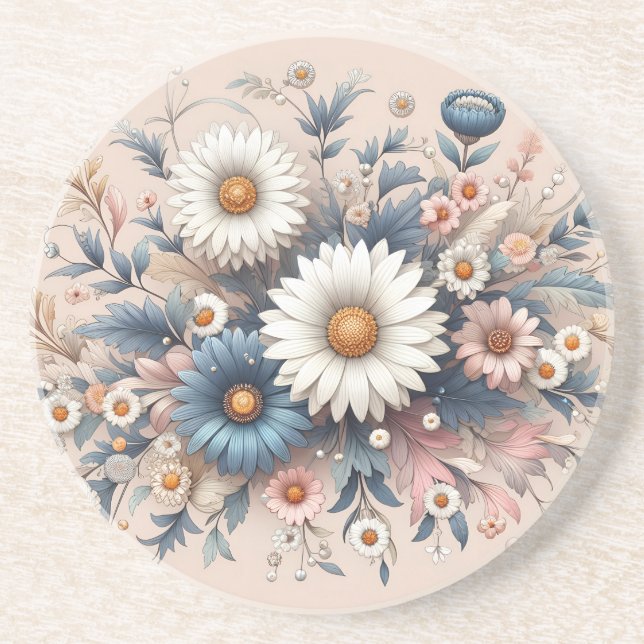 Transform Your Space with Elegant Daisy Floral Coaster (Front)