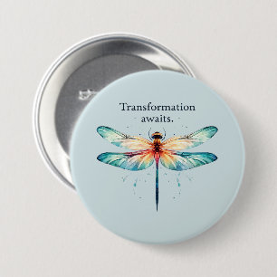 Transformation Awaits - Colourful Dragonfly 3 Inch Round Button