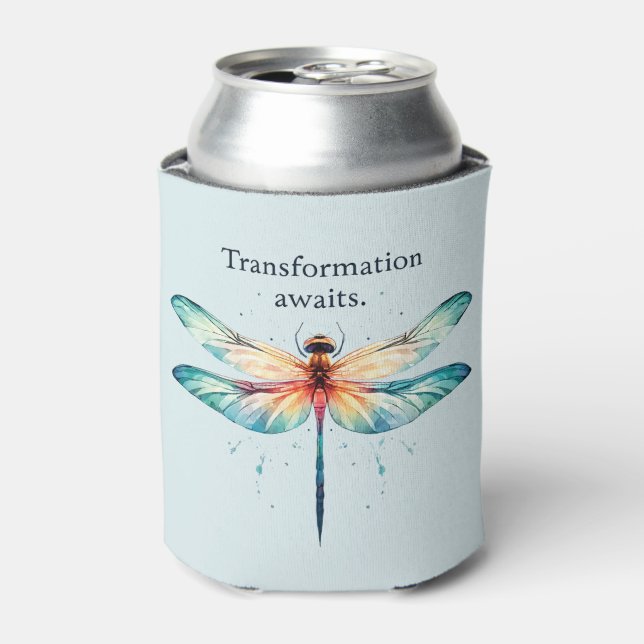 Transformation Awaits - Colourful Dragonfly Can Cooler (Can Front)