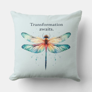 Transformation Awaits - Colourful Dragonfly Throw Pillow