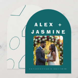 Transformative Teal Modern Arched Wedding Invitation